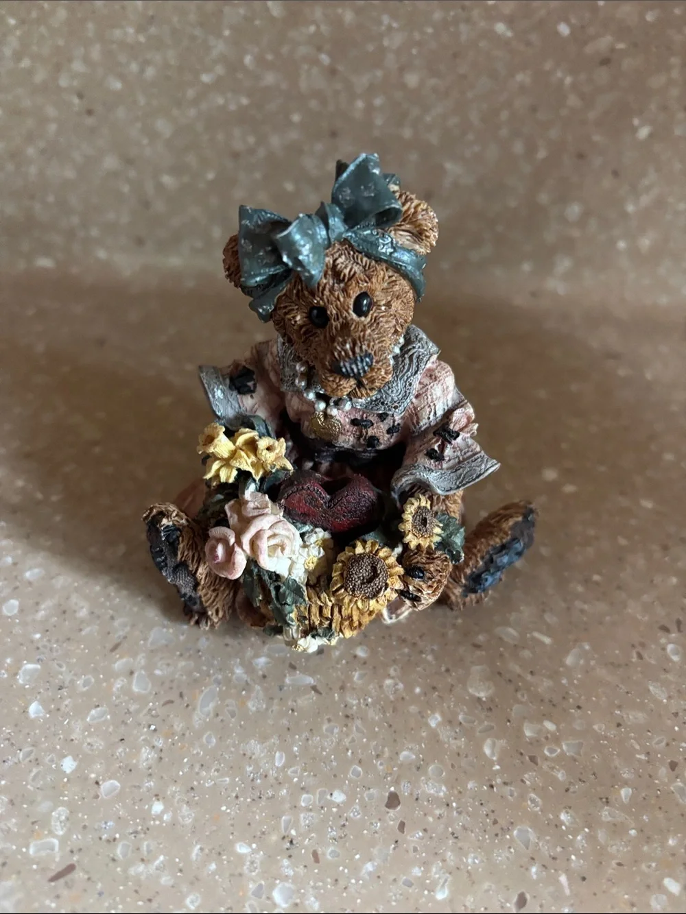 Boyds Bears Brown Teddy with Blue Bow and Floral Bouquet